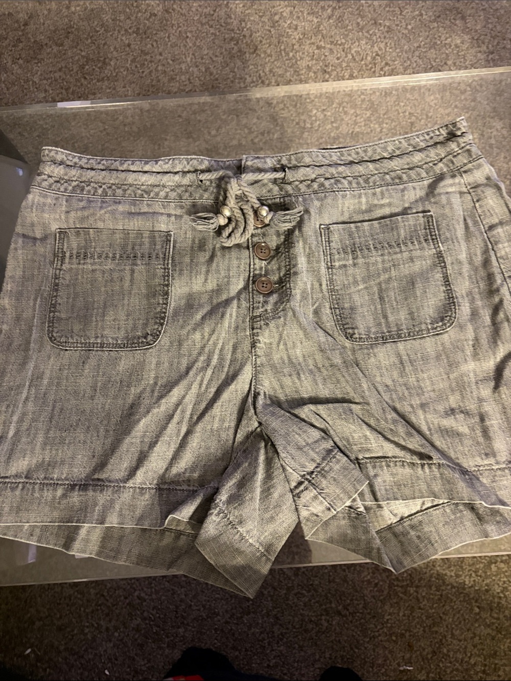 Level 99 Light Gray High-Waist Button Drawstring Shorts